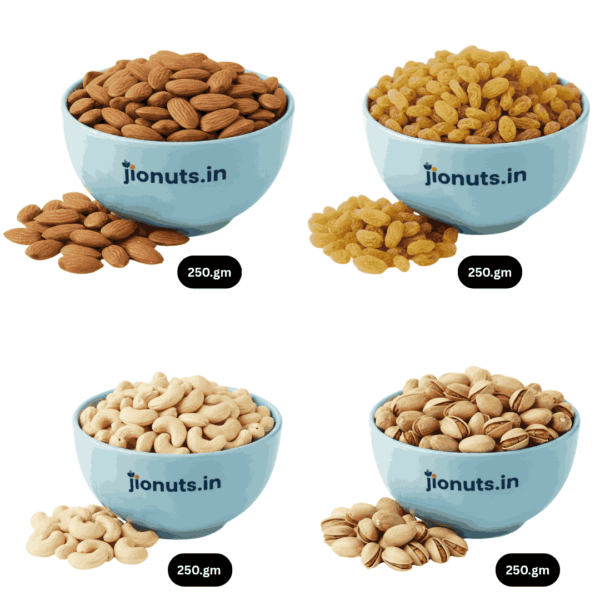 250g Combo Pack Almonds, kaju, pista, kishmish (250gx4=1kg)